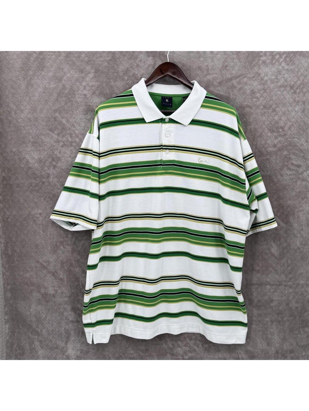 Kani Gold Polo Shirt Mens 3XL White Green Stripe Short Sleeve Casual Streetwear